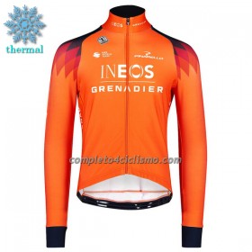 Completo Maglia ML + Pantaloncino con bretelle ML 2023 INEOS Grenadiers Winter Invernale Arancio Blu Scuro